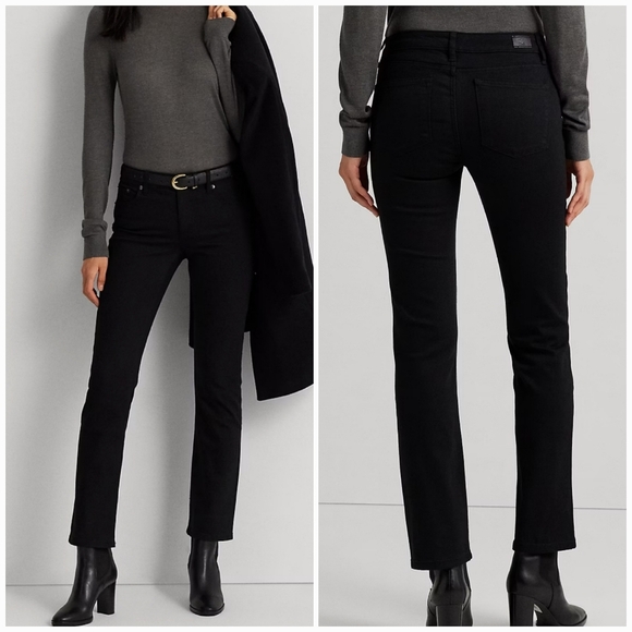 Ralph Lauren, LRL Black Modern Straight Mid Rise Jeans Pants, Women's Size 8 - Picture 1 of 11